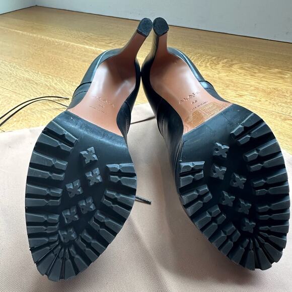 Alaïa Black Leather Hiker Boots EU 38 Trek Ankle Stiletto Lace up - Picture 8 of 16